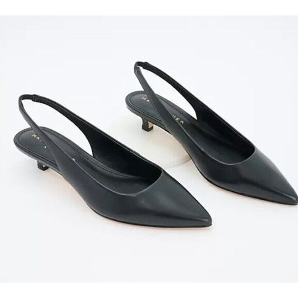 NWT Marc Fisher LTD Posey Leather Slingback Kitten Heel Pumps Pointed Black 10M
